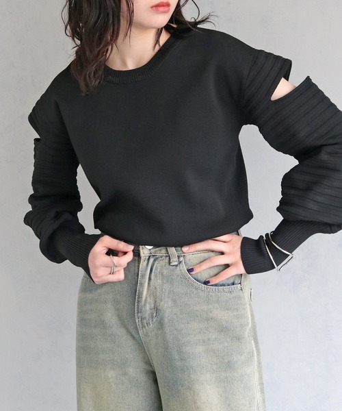 cheriella（シェリエラ）の「【cheriella】WEB限定デザインスリーブスポンディッシュニット WEB LIMITED DESIGN SLEEVE SPONDISH KNIT（ニット/セーター・レディース・ブラック/ブルー系その他/ライトグレー/アイボリー・M）」の17枚目の写真