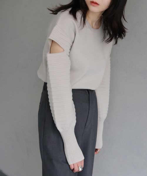 cheriella（シェリエラ）の「【cheriella】WEB限定デザインスリーブスポンディッシュニット WEB LIMITED DESIGN SLEEVE SPONDISH KNIT（ニット/セーター・レディース・ブラック/ブルー系その他/ライトグレー/アイボリー・M）」の12枚目の写真