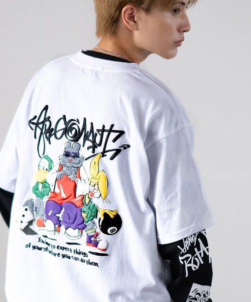 improves（インプローブス）の「バリエーションプリント 半袖＆長袖 アンサンブル Tシャツ（Tシャツ/カットソー・メンズ・ピンク/ホワイト/ネイビー/ブラック/ホワイト系/ブラック系・MEDIUM/LARGE）」の2枚目の写真