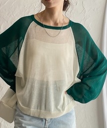 She's Closet（シーズクローゼット）の「オーバーサイズ長袖配色バイカラーラグランスリーブシアーニットプルオーバー（ニット/セーター）」