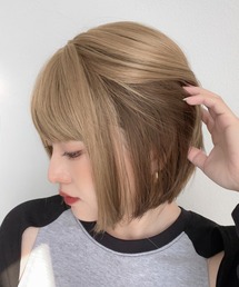 Brightlele（ブライトララ）の「「 カラメルトップスボブ 」 ウィッグ ボブ ショート 自然 フルウィッグ（ウィッグ）」