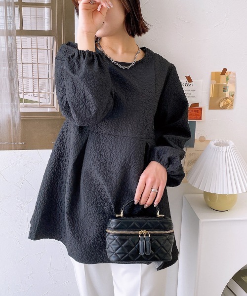 nissen（ニッセン）の「ジャガード　ペプラムブラウス（シャツ/ブラウス・レディース・ブラック/ベージュ/グリーン・M/L/LL）」の6枚目の写真