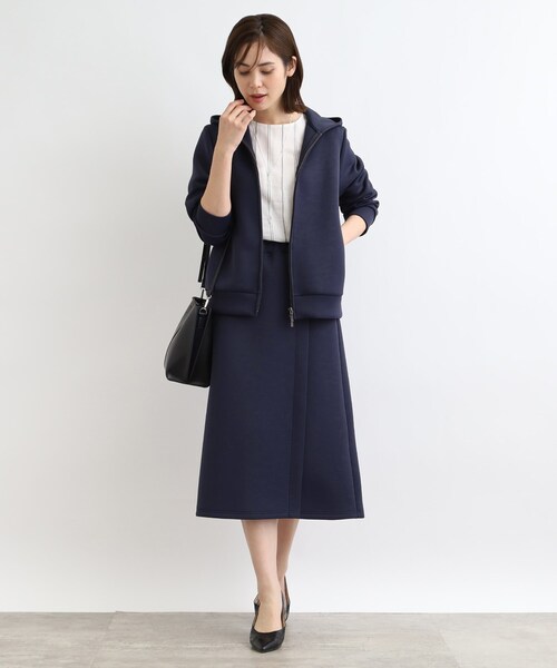 新品◆INDIVI【洗える／UVケア】ダンボールジャージラップ風スカート INDIVI｜【洗える/UVケア/SETUP可能】ダンボールジャージラップ