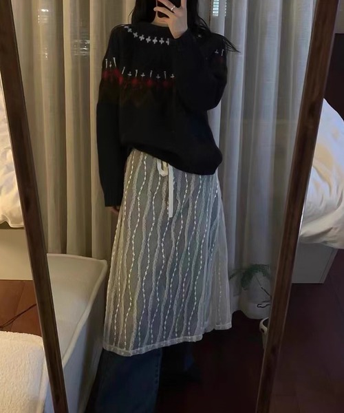 LAFFMO(ラフモ)の「レースレイヤードスカート(スカート・レディース・アイボリー/ブラック・F)」の5枚目の写真