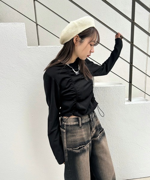 WHO'S WHO gallery(フーズフーギャラリー)の「クロシェ編みベレー(ハンチング/ベレー帽・レディース・ブラック/オフホワイト・FREE)」の2枚目の写真