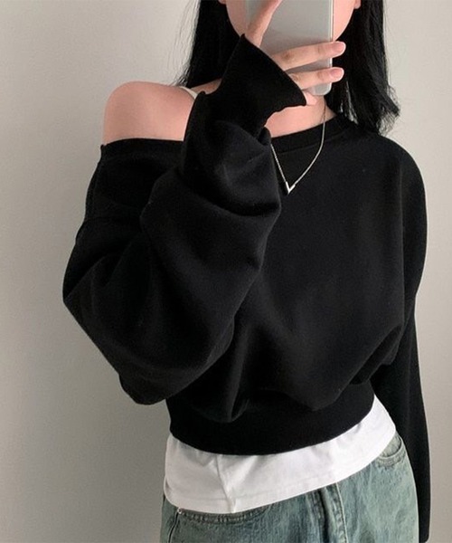 LYEON(リヨン)の「クロップドオフショルスウェット(スウェット・レディース・グレー/オフホワイト/ブラック・FREE)」の19枚目の写真