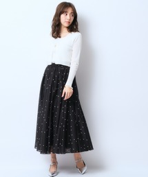 B6551■ジャスグリッティー ベルト ドット柄 リネン混 スカート 0 ジャスグリッティー JUSGLITTY リネン混袖ボリュームワンピース