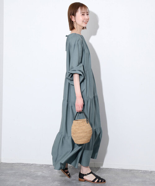 24SS スローブ イエナ フィブリル ティアードロングワンピース 美品 長袖 24SS スローブ イエナ フィブリル ティアードロングワンピース
