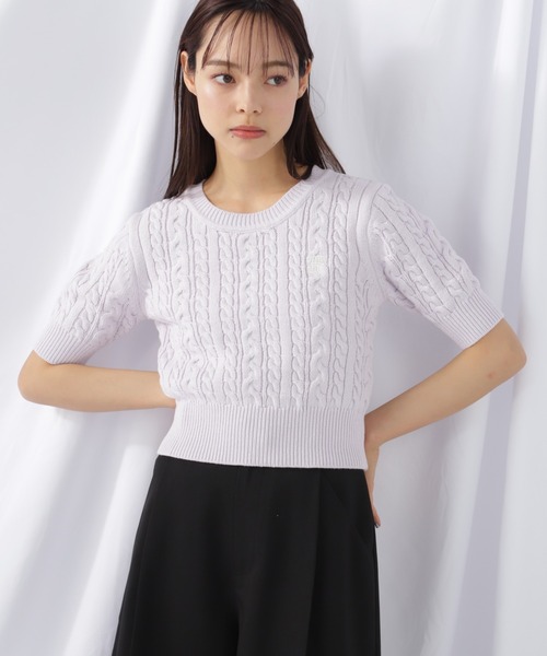 セール】半袖コットンブレンドケーブルニット（ニット/セーター