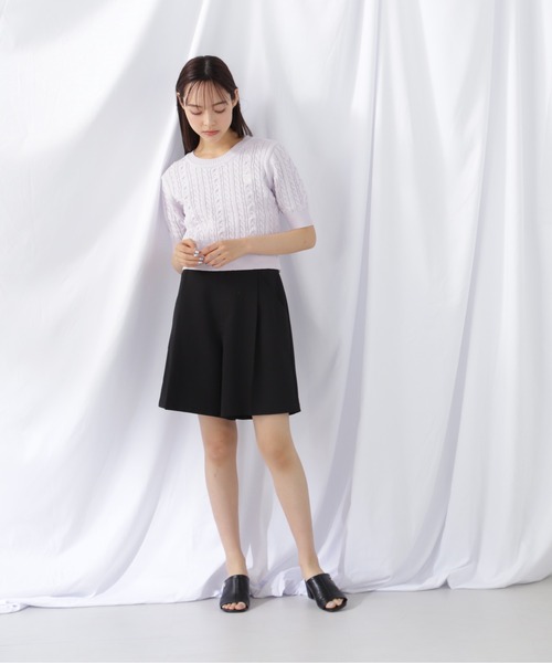 JILL by JILL STUART（ジルバイジルスチュアート）の「半袖コットンブレンドケーブルニット（ニット/セーター・レディース・ラベンダー/ネイビー/ホワイト・FREE）」の9枚目の写真