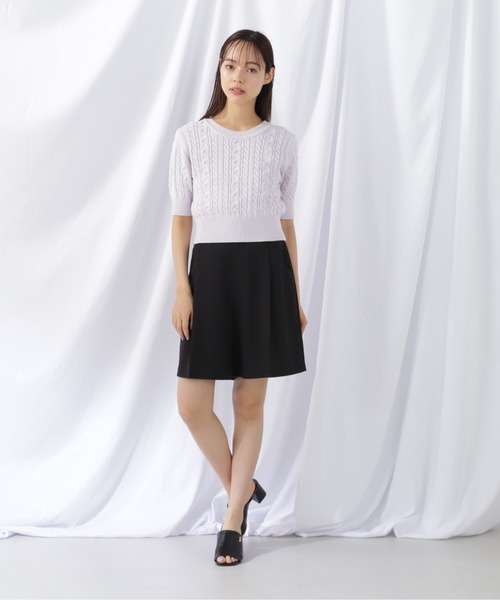 JILL by JILL STUART（ジルバイジルスチュアート）の「半袖コットンブレンドケーブルニット（ニット/セーター・レディース・ラベンダー/ネイビー/ホワイト・FREE）」の8枚目の写真