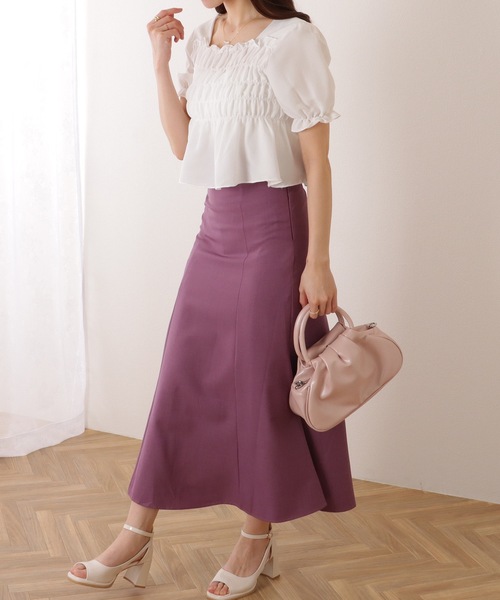 Lace Ladies(レースレディース)の「スクエアネック シャーリング ペプラム 半袖 プルオーバー(シャツ/ブラウス・レディース・ブラック/アイボリー/ホワイト・FREE)」の16枚目の写真