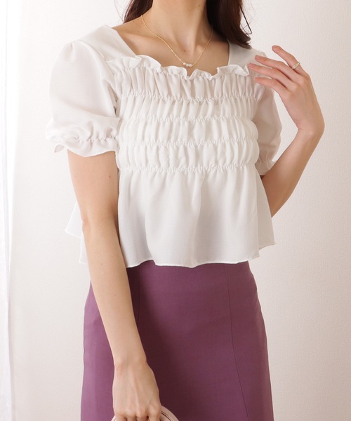 Lace Ladies(レースレディース)の「スクエアネック シャーリング ペプラム 半袖 プルオーバー(シャツ/ブラウス・レディース・ブラック/アイボリー/ホワイト・FREE)」の18枚目の写真