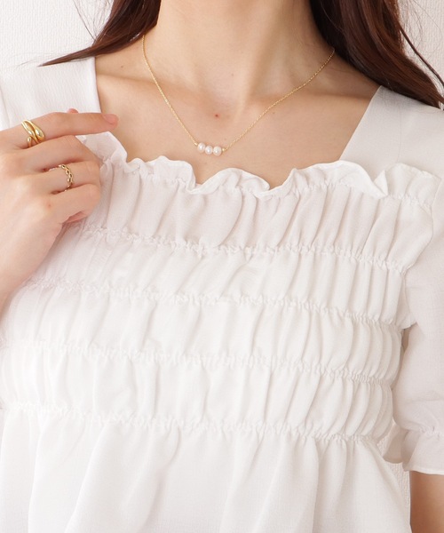 Lace Ladies(レースレディース)の「スクエアネック シャーリング ペプラム 半袖 プルオーバー(シャツ/ブラウス・レディース・ブラック/アイボリー/ホワイト・FREE)」の21枚目の写真