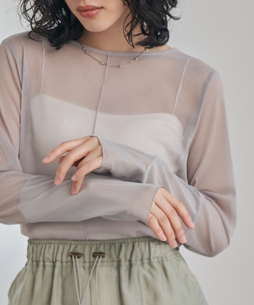 RANAN(ラナン)の「シアーボーダー袖切替ロンT(Tシャツ/カットソー・レディース・ブラック/ピンク/グレー/オフホワイト・LL/M/L)」の3枚目の写真