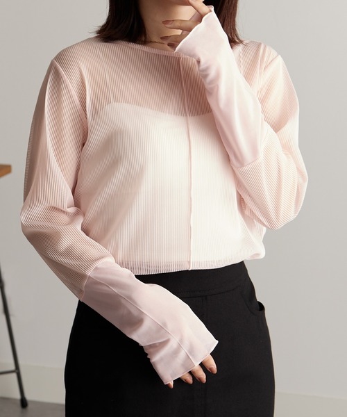 RANAN(ラナン)の「シアーボーダー袖切替ロンT(Tシャツ/カットソー・レディース・ブラック/ピンク/グレー/オフホワイト・LL/M/L)」の4枚目の写真