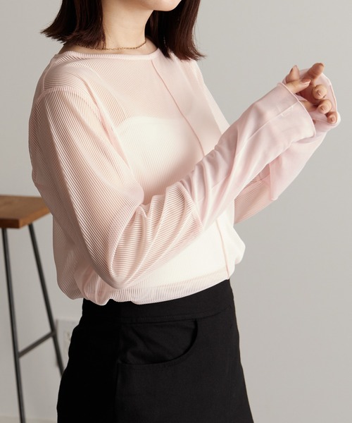 RANAN(ラナン)の「シアーボーダー袖切替ロンT(Tシャツ/カットソー・レディース・ブラック/ピンク/グレー/オフホワイト・LL/M/L)」の8枚目の写真