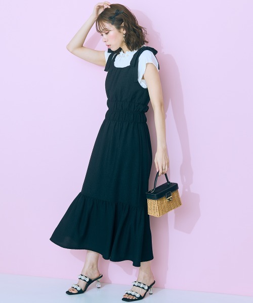 marun(マルン)の「<大きいサイズ> 肩リボンキャミソールワンピース marun(ワンピース・レディース・ブラック/オレンジ系/ホワイト×ブラック・4L/3L/LL/L/5L)」の3枚目の写真