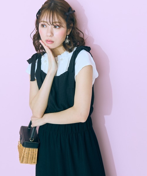 marun(マルン)の「<大きいサイズ> 肩リボンキャミソールワンピース marun(ワンピース・レディース・ブラック/オレンジ系/ホワイト×ブラック・4L/3L/LL/L/5L)」の10枚目の写真