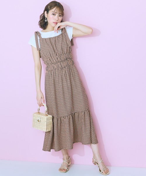 marun(マルン)の「<大きいサイズ> 肩リボンキャミソールワンピース marun(ワンピース・レディース・ブラック/オレンジ系/ホワイト×ブラック・4L/3L/LL/L/5L)」の16枚目の写真