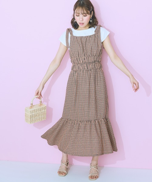marun(マルン)の「<大きいサイズ> 肩リボンキャミソールワンピース marun(ワンピース・レディース・ブラック/オレンジ系/ホワイト×ブラック・4L/3L/LL/L/5L)」の17枚目の写真