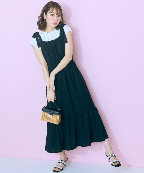 marun(マルン)の「<大きいサイズ> 肩リボンキャミソールワンピース marun(ワンピース・レディース・ブラック/オレンジ系/ホワイト×ブラック・4L/3L/LL/L/5L)」の21枚目の写真