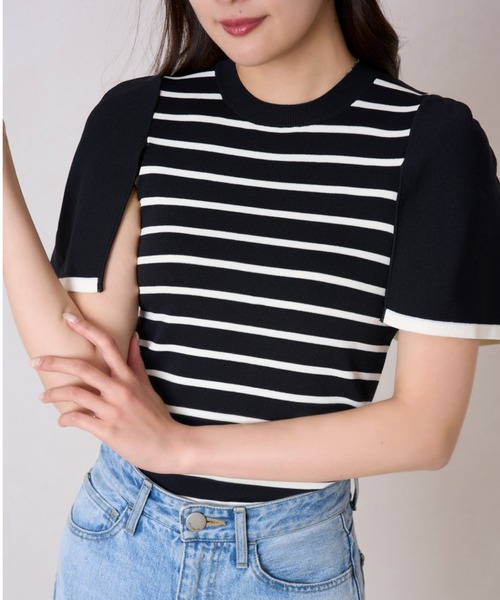 Her lip to（ハーリップトゥー）の「Cape Sleeve Stripe Knit Top