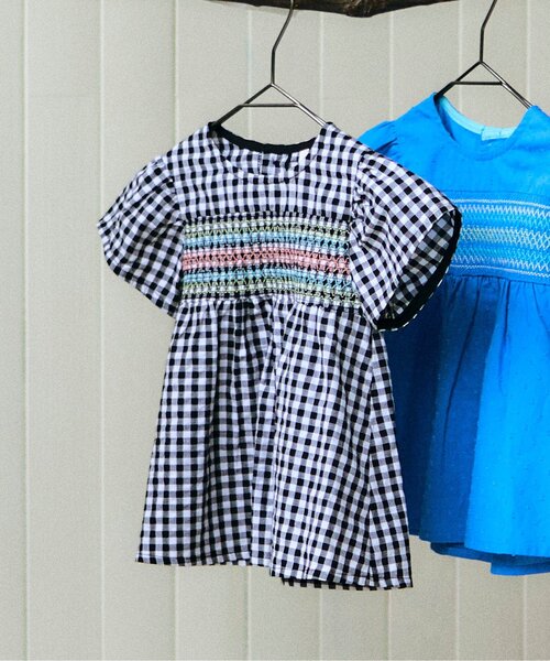 apres les cours(アプレレクール)の「カラフルスモッキングチュニック(チュニック・キッズ・チェック/ブルー/レッド・80/140/90/130/120/110/100)」の1枚目の写真