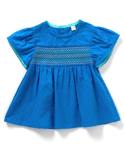 apres les cours(アプレレクール)の「カラフルスモッキングチュニック(チュニック・キッズ・チェック/ブルー/レッド・80/140/90/130/120/110/100)」の2枚目の写真