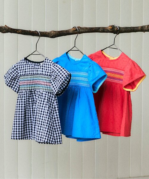 apres les cours(アプレレクール)の「カラフルスモッキングチュニック(チュニック・キッズ・チェック/ブルー/レッド・80/140/90/130/120/110/100)」の4枚目の写真