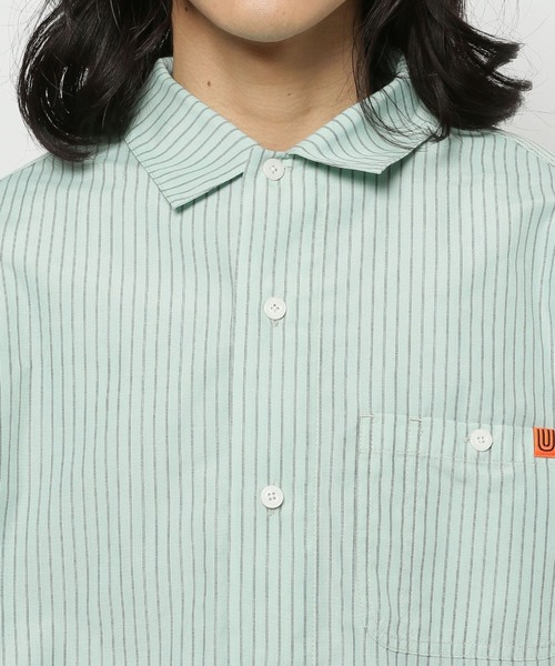 UNIVERSAL OVERALL(ユニバーサルオーバーオール)の「【UNIVERSAL OVERALL(ユニバーサル オーバーオール)】オープンカラーワークシャツ(シャツ/ブラウス・メンズ・ライトグリーン/オフホワイト・LARGE/MEDIUM)」の9枚目の写真