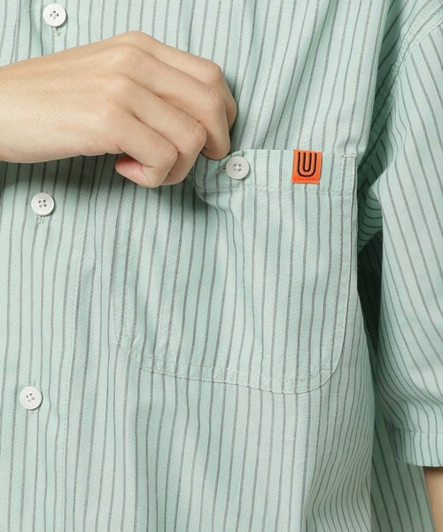 UNIVERSAL OVERALL(ユニバーサルオーバーオール)の「【UNIVERSAL OVERALL(ユニバーサル オーバーオール)】オープンカラーワークシャツ(シャツ/ブラウス・メンズ・ライトグリーン/オフホワイト・LARGE/MEDIUM)」の7枚目の写真