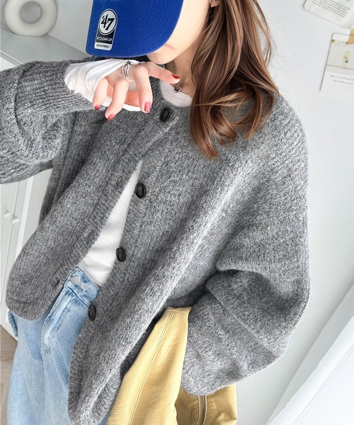 classicalelf（クラシカルエルフ）の「ふんわり大人かわいい。前後2way裾カーブ起毛ニットカーディガン（カーディガン/ボレロ・レディース・ブルー/アイボリー/グレイッシュベージュ/チャコール・X-LARGE/SMALL/MEDIUM/LARGE）」の3枚目の写真