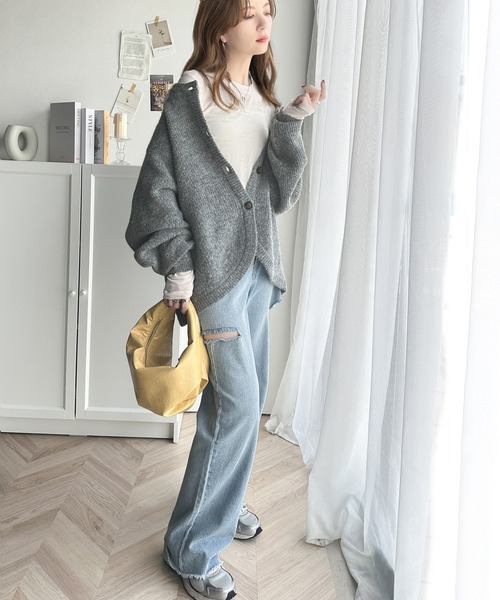 classicalelf（クラシカルエルフ）の「ふんわり大人かわいい。前後2way裾カーブ起毛ニットカーディガン（カーディガン/ボレロ・レディース・ブルー/アイボリー/グレイッシュベージュ/チャコール・X-LARGE/SMALL/MEDIUM/LARGE）」の15枚目の写真