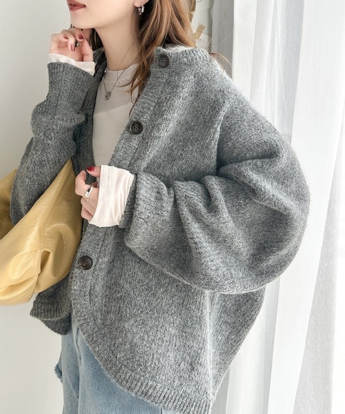 classicalelf（クラシカルエルフ）の「ふんわり大人かわいい。前後2way裾カーブ起毛ニットカーディガン（カーディガン/ボレロ・レディース・ブルー/アイボリー/グレイッシュベージュ/チャコール・X-LARGE/SMALL/MEDIUM/LARGE）」の12枚目の写真