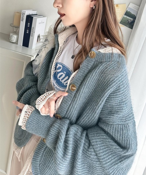 classicalelf（クラシカルエルフ）の「ふんわり大人かわいい。前後2way裾カーブ起毛ニットカーディガン（カーディガン/ボレロ・レディース・ブルー/アイボリー/グレイッシュベージュ/チャコール・X-LARGE/SMALL/MEDIUM/LARGE）」の19枚目の写真