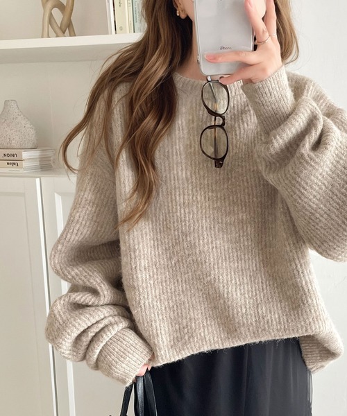 classicalelf（クラシカルエルフ）の「ふんわり大人かわいい。前後2way裾カーブ起毛ニットカーディガン（カーディガン/ボレロ・レディース・ブルー/アイボリー/グレイッシュベージュ/チャコール・X-LARGE/SMALL/MEDIUM/LARGE）」の5枚目の写真