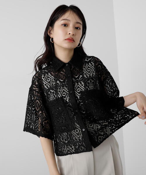 N.（N. Natural Beauty Basic）（エヌエヌナチュラルビューティーベーシック）の「◆レースクロップドシャツ（シャツ/ブラウス・レディース・ホワイト/ブラック・MEDIUM）」の11枚目の写真