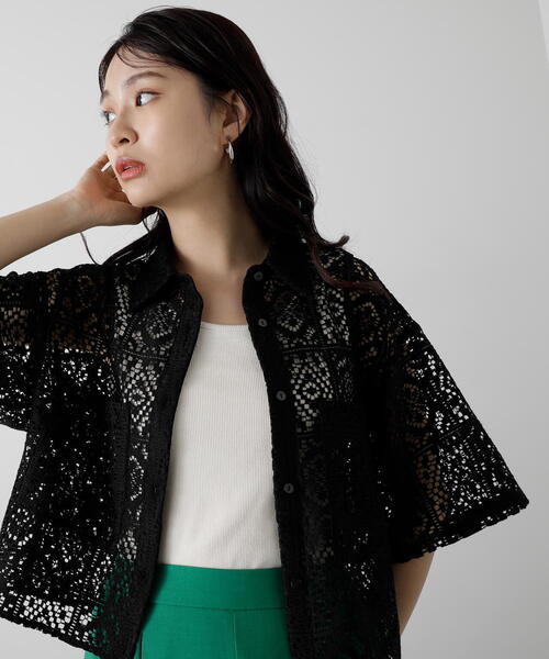 N.（N. Natural Beauty Basic）（エヌエヌナチュラルビューティーベーシック）の「◆レースクロップドシャツ（シャツ/ブラウス・レディース・ホワイト/ブラック・MEDIUM）」の13枚目の写真