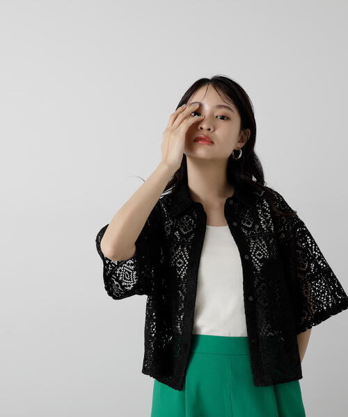 N.（N. Natural Beauty Basic）（エヌエヌナチュラルビューティーベーシック）の「◆レースクロップドシャツ（シャツ/ブラウス・レディース・ホワイト/ブラック・MEDIUM）」の14枚目の写真