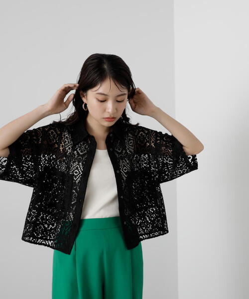 N.（N. Natural Beauty Basic）（エヌエヌナチュラルビューティーベーシック）の「◆レースクロップドシャツ（シャツ/ブラウス・レディース・ホワイト/ブラック・MEDIUM）」の15枚目の写真