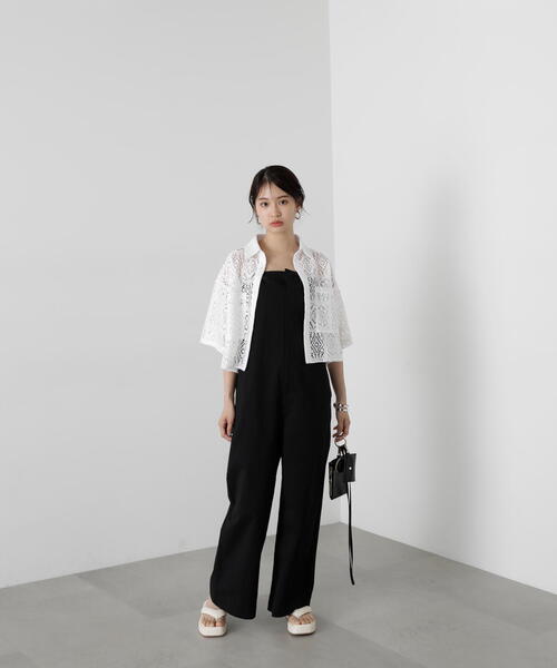 N.（N. Natural Beauty Basic）（エヌエヌナチュラルビューティーベーシック）の「◆レースクロップドシャツ（シャツ/ブラウス・レディース・ホワイト/ブラック・MEDIUM）」の4枚目の写真