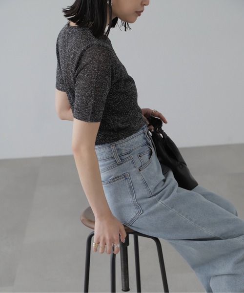 FREE'S MART（フリーズマート）の「◇コンパクトラメシアー半袖ニット（ニット/セーター・レディース・ピンク/シルバー/ブラック・FREE）」の16枚目の写真