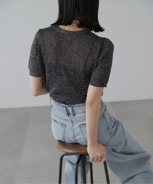 FREE'S MART（フリーズマート）の「◇コンパクトラメシアー半袖ニット（ニット/セーター・レディース・ピンク/シルバー/ブラック・FREE）」の15枚目の写真