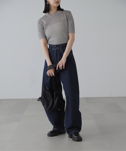 FREE'S MART（フリーズマート）の「◇コンパクトラメシアー半袖ニット（ニット/セーター・レディース・ピンク/シルバー/ブラック・FREE）」の20枚目の写真