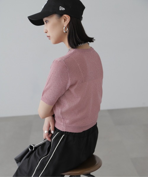 FREE'S MART（フリーズマート）の「◇コンパクトラメシアー半袖ニット（ニット/セーター・レディース・ピンク/シルバー/ブラック・FREE）」の11枚目の写真