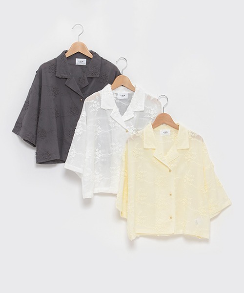 petit main LIEN（プティマインリアン）の「【LADIES】花レースシャツ（シャツ/ブラウス・レディース・レモンイエロー/オフホワイト/チャコール・FREE）」の4枚目の写真