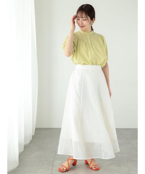 Te chichi TERRASSE（テチチテラス）の「【イージーケア/接触冷感】ギャザー切替ブラウス（シャツ/ブラウス・レディース・グリーン/ブルー/オフホワイト/ホワイト・F）」の6枚目の写真