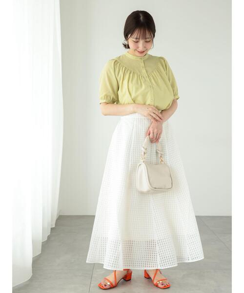 Te chichi TERRASSE（テチチテラス）の「【イージーケア/接触冷感】ギャザー切替ブラウス（シャツ/ブラウス・レディース・グリーン/ブルー/オフホワイト/ホワイト・F）」の7枚目の写真