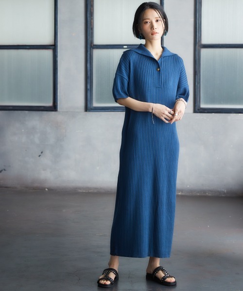 Soiunique（スワユニーク）の「襟デザインマキシ丈ニットワンピース ［Soiunique］（ワンピース・レディース・ブルー/ブラック/キャメル・M-L/L-XL）」の9枚目の写真